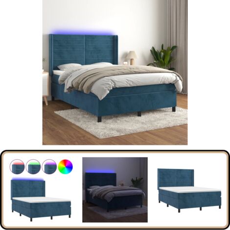 Boxspringbett mit Matratze & LED Dunkelblau 140x200 cm Samt - Boxspringbett - Doppelbett - Samtbett - Luxusbett - Schlafzimmermöbel