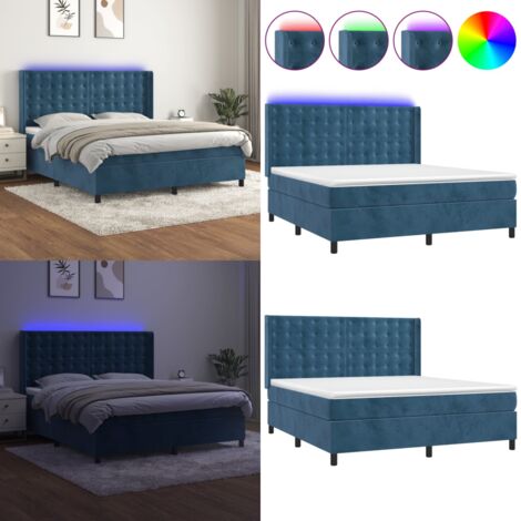 Boxspringbett mit Matratze & LED Dunkelblau 160x200 cm Samt - Boxspringbett, Boxspringbetten, Bett, Betten, Schlafzimmermöbel, Bettgestell, Lattenrost, Doppelbett, Samtbett, Polsterbett, Bett mit Matr