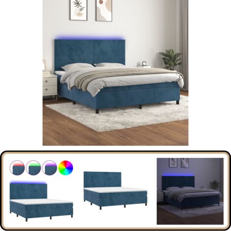 Boxspringbett mit Matratze & LED Dunkelblau 180x200 cm Samt - Boxspringbett - Doppelbett - Samtbett - Luxusbett - Bettenrahmen
