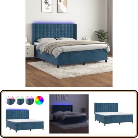 Boxspringbett mit Matratze & LED Dunkelblau 180x200 cm Samt - Boxspringbett - Doppelbett - Samtbett - Luxusbett - Bettenrahmen