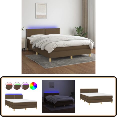 Boxspringbett mit Matratze & LED Dunkelbraun 140x200 cm Stoff - Boxspringbett - Doppelbett - Bettenrahmen - Lattenrost - Matratze