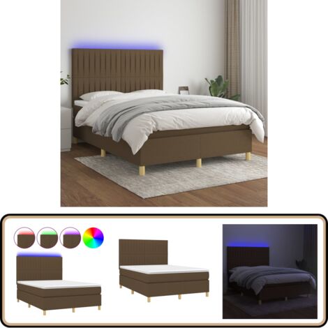 Boxspringbett mit Matratze & LED Dunkelbraun 140x200 cm Stoff - Boxspringbett - Doppelbett - Bettenrahmen - Lattenrost - Matratze
