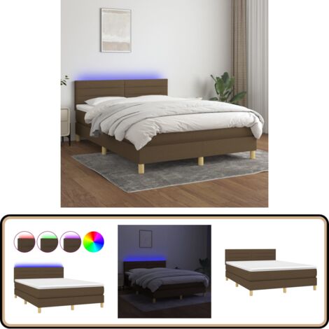 Boxspringbett mit Matratze & LED Dunkelbraun 140x200 cm Stoff - Boxspringbett - Doppelbett - Lattenrost - Bettsofa - Massivholzbette