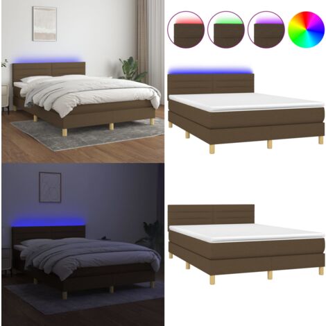 Boxspringbett mit Matratze & LED Dunkelbraun 140x200 cm Stoff - Boxspringbett - Doppelbett - Lattenrost - Bettsofa - Massivholzbette - Home & Living