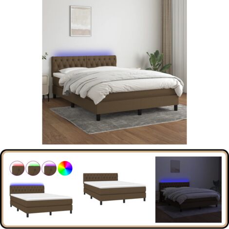 Boxspringbett mit Matratze & LED Dunkelbraun 140x200 cm Stoff - Boxspringbett - Doppelbett - Schlafsofa - Lattenrost - Bettsystem
