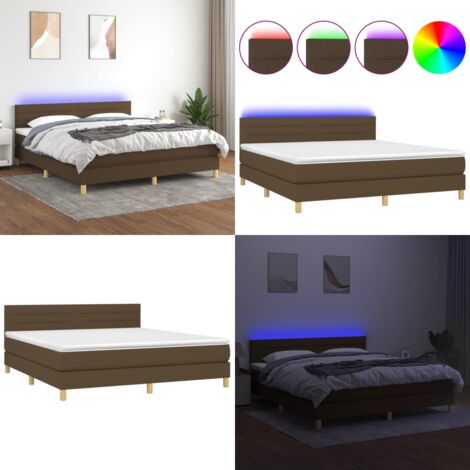 Boxspringbett mit Matratze & LED Dunkelbraun 180x200 cm Stoff - Boxspringbett - Doppelbett - Bettenrahmen - Lattenrost - Massivholzmöbel - Home & Living