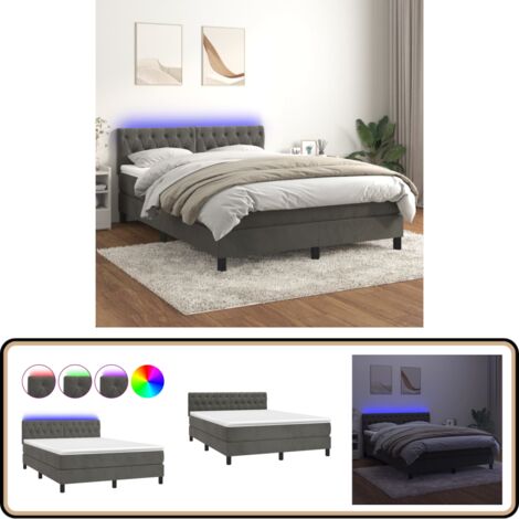Boxspringbett mit Matratze & LED Dunkelgrau 140x200 cm Samt - Boxspringbett - Doppelbett - Samtbett - Luxusbett - Bettrahmen