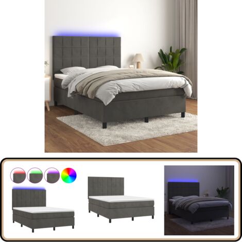 Boxspringbett mit Matratze & LED Dunkelgrau 140x200 cm Samt - Boxspringbett - Doppelbett - Samtbett - Luxusbett - Bettrahmen
