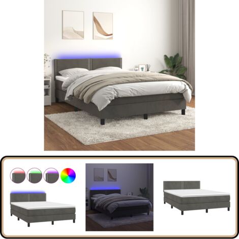 Boxspringbett mit Matratze & LED Dunkelgrau 140x200 cm Samt - Boxspringbett - Doppelbett - Samtbett - Luxusbett - Bettrahmen