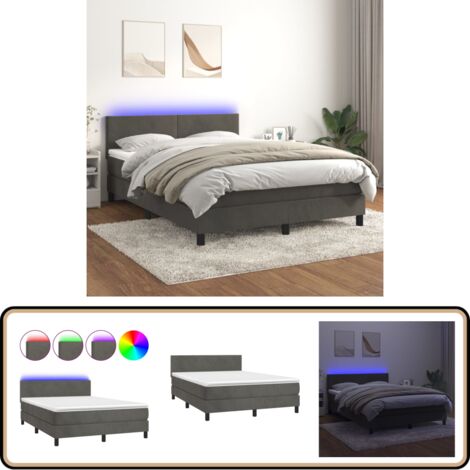 Boxspringbett mit Matratze & LED Dunkelgrau 140x200 cm Samt - Boxspringbett - Doppelbett - Samtbett - Samt - Luxusbettwäsche