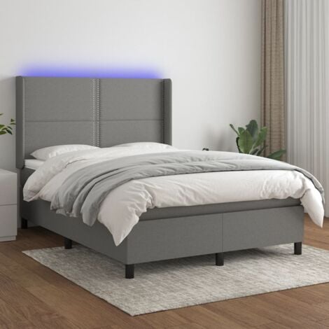 TORANA Boxspringbett mit Matratze & LED Dunkelgrau 140x200 cm Stoff