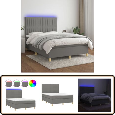 Boxspringbett mit Matratze & LED Dunkelgrau 140x200 cm Stoff - Boxspringbett - Doppelbett - Betten - Schlafräume - LED Beleuchtung