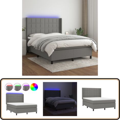 Boxspringbett mit Matratze & LED Dunkelgrau 140x200 cm Stoff - Boxspringbett - Doppelbett - Bettenrahmen - Lattenrost - Matratze