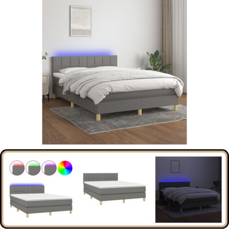 Boxspringbett mit Matratze & LED Dunkelgrau 140x200 cm Stoff - Boxspringbett - Doppelbett - Bettenrahmen - Lattenrost - Matratze