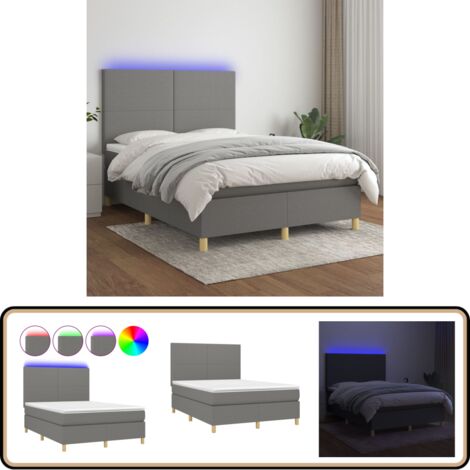 Boxspringbett mit Matratze & LED Dunkelgrau 140x200 cm Stoff - Boxspringbett - Doppelbett - Schlafsofa - Lattenrost - Bettrahmen