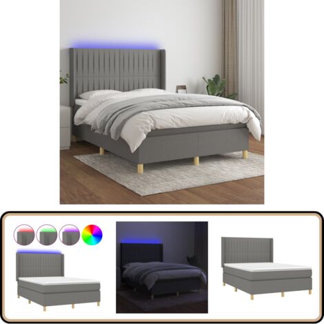 Boxspringbett mit Matratze & LED Dunkelgrau 140x200 cm Stoff - Boxspringbett - Doppelbett - Schlafsystem - Bettrahmen - Lattenrost