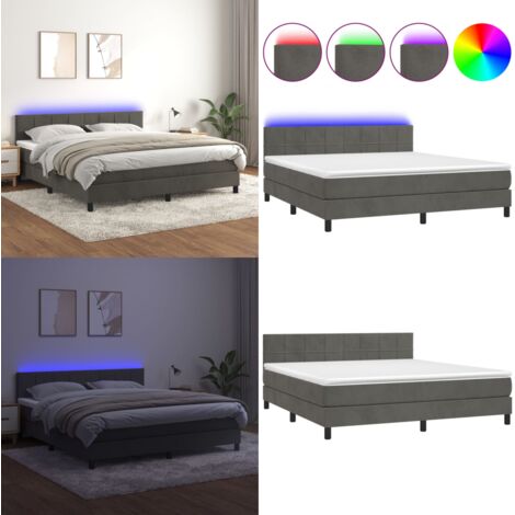 Boxspringbett mit Matratze & LED Dunkelgrau 160x200 cm Samt - Boxspringbett - Boxspringbetten - Home & Living