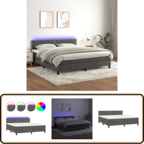 Boxspringbett mit Matratze & LED Dunkelgrau 160x200 cm Samt - Boxspringbett - Doppelbett - Samtbett - Luxusbett - Bettrahmen
