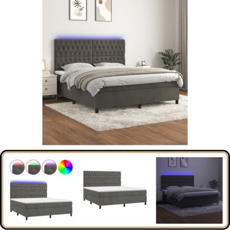 Boxspringbett mit Matratze & LED Dunkelgrau 160x200 cm Samt - Boxspringbett - Doppelbett - Samtbett - Luxusbett - LED-Bett