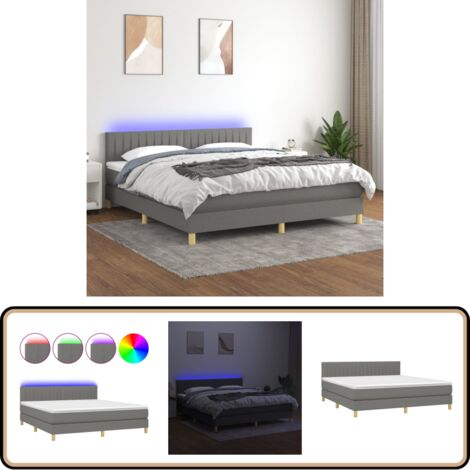 Boxspringbett mit Matratze & LED Dunkelgrau 160x200 cm Stoff - Boxspringbett - Doppelbett - Betten - Schlafräume - Möbel