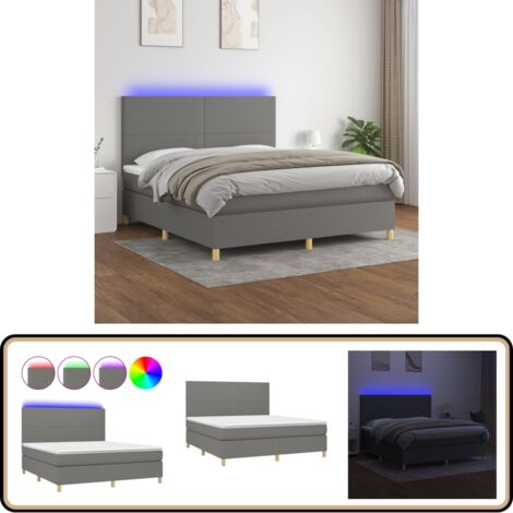 Boxspringbett mit Matratze & LED Dunkelgrau 160x200 cm Stoff - Boxspringbett - Doppelbett - Bettenrahmen - Lattenrost - Matratze