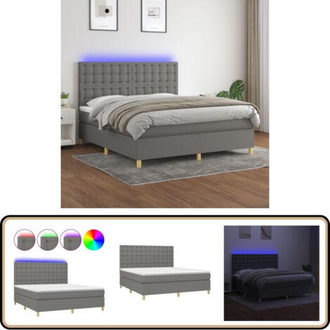 Boxspringbett mit Matratze & LED Dunkelgrau 160x200 cm Stoff - Boxspringbett - Doppelbett - Bettenrahmen - Lattenrost - Matratze