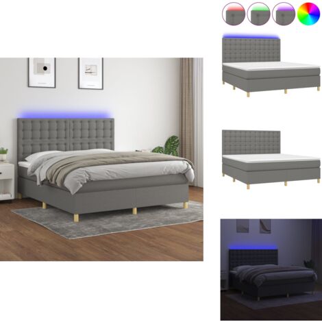Boxspringbett mit Matratze & LED Dunkelgrau 160x200 cm Stoff - Boxspringbett - Doppelbett - Bettenrahmen - Lattenrost - Matratze