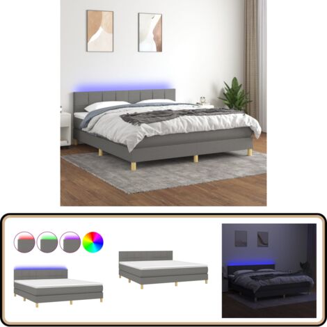 Boxspringbett mit Matratze & LED Dunkelgrau 180x200 cm Stoff - Boxspringbett - Doppelbett - Bettenrahmen - Lattenrost - Massivholzbette