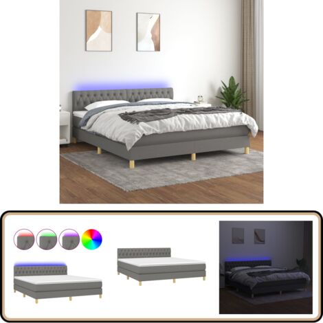 Boxspringbett mit Matratze & LED Dunkelgrau 180x200 cm Stoff - Boxspringbett - Doppelbett - Bettenrahmen - Lattenrost - Massivholzbette