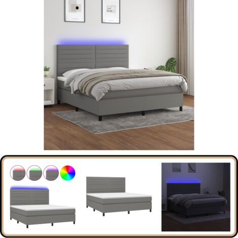 Boxspringbett mit Matratze & LED Dunkelgrau 180x200 cm Stoff - Boxspringbett - Doppelbett - Bettenrahmen - Lattenrost - Matratze