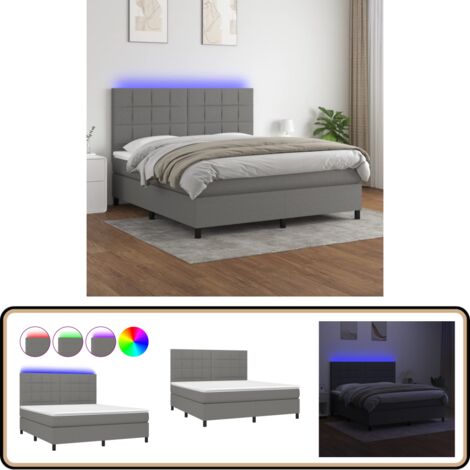 Boxspringbett mit Matratze & LED Dunkelgrau 180x200 cm Stoff - Boxspringbett - Doppelbett - Bettenrahmen - Lattenrost - Matratze