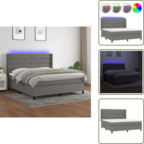Boxspringbett mit Matratze & LED Dunkelgrau 180x200 cm Stoff - Boxspringbett - Doppelbett - Schlafsofa - Bettauflage - Lattenrost