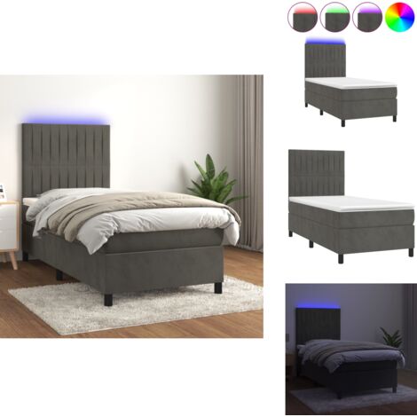 Boxspringbett mit Matratze & LED Dunkelgrau 80x200 cm Samt - Boxspringbett - Doppelbett - Samtbett - Luxusbett - Schlafsofa