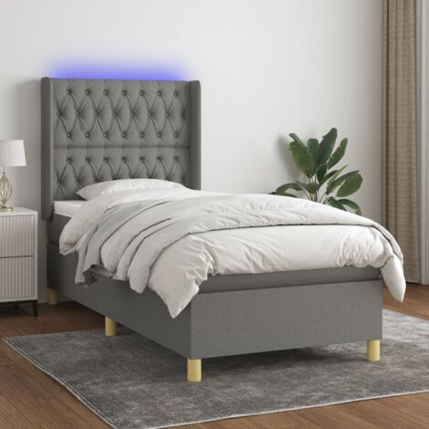 Boxspringbett mit Matratze & LED Dunkelgrau 90x200 cm Stoff vidaXL