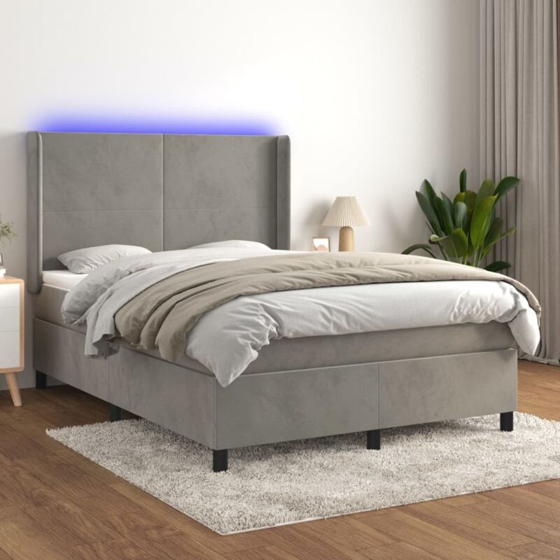 Boxspringbett Mit Matratze & Led Hellgrau 140x190 Cm Samt Vidaxl