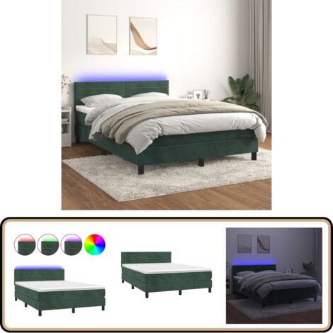 Boxspringbett mit Matratze & LED Dunkelgrün 140x200 cm Samt - Boxspringbett - Doppelbett - Samtbett - Luxusbett - LED-Bett