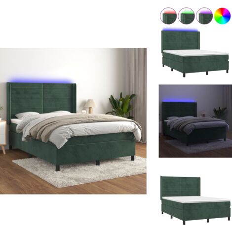 Boxspringbett mit Matratze & LED Dunkelgrün 140x200 cm Samt - Boxspringbett - Doppelbett - Samtbett - Luxusbett - LED-Bett
