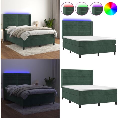 Boxspringbett mit Matratze & LED Dunkelgrün 140x200 cm Samt - Boxspringbett - Doppelbett - Samtbett - Luxusbett - LED-Bett - Home & Living