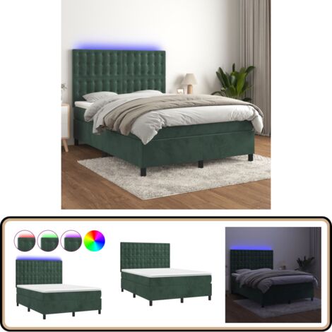 Boxspringbett mit Matratze & LED Dunkelgrün 140x200 cm Samt - Boxspringbett - Doppelbett - Samtbett - Samt - Luxusbett