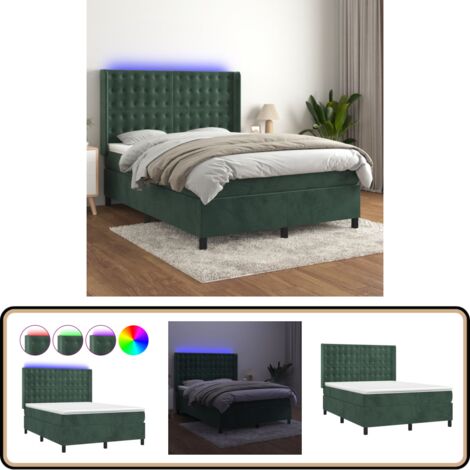 Boxspringbett mit Matratze & LED Dunkelgrün 140x200 cm Samt - Boxspringbett - Doppelbett - Samtbett - Samt - Luxusbett