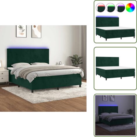 Boxspringbett mit Matratze & LED Dunkelgrün 180x200 cm Samt - Boxspringbett - Doppelbett - Samtbett - Luxusbett - Grünes Bett