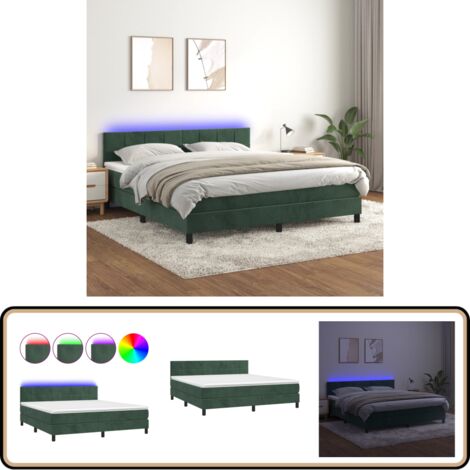 Boxspringbett mit Matratze & LED Dunkelgrün 180x200 cm Samt - Boxspringbett - Doppelbett - Samtbett - Luxusbett - LED-Bett