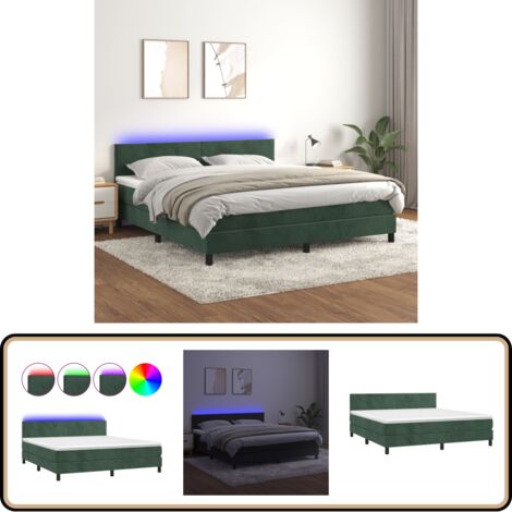 Boxspringbett mit Matratze & LED Dunkelgrün 180x200 cm Samt - Boxspringbett - Doppelbett - Samtbett - Luxusbett - LED-Bett