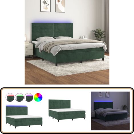 Boxspringbett mit Matratze & LED Dunkelgrün 180x200 cm Samt - Boxspringbett - Doppelbett - Samtbett - Luxusbett - LED-Bett
