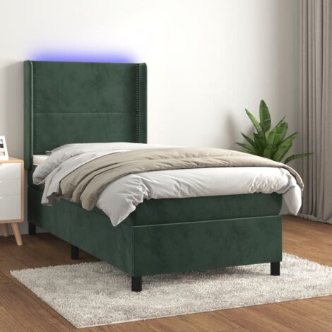 Boxspringbett mit Matratze & LED Dunkelgrün 90x190 cm Samt vidaXL