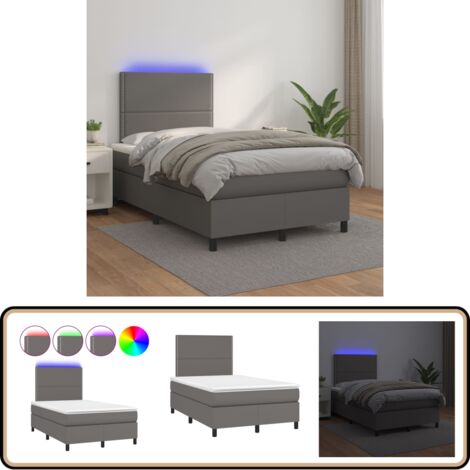 Boxspringbett mit Matratze & LED Grau 120x200 cm Kunstleder - Boxspringbett - Doppelbett - Bettenrahmen - Lederbettwäsche - Luxusbett