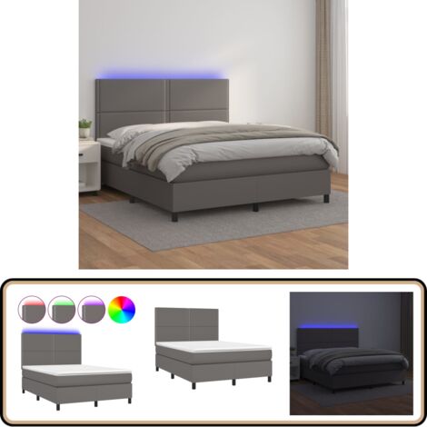 Boxspringbett mit Matratze & LED Grau 140x200 cm Kunstleder - Boxspringbett - Doppelbett - Bettenrahmen - Lederbettwäsche - Luxusbett