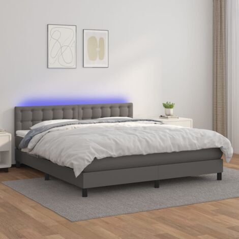 Boxspringbett mit Matratze & LED Grau 180x200 cm Kunstleder vidaXL