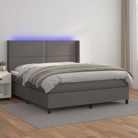 Boxspringbett mit Matratze & LED Grau 180x200 cm Kunstleder vidaXL