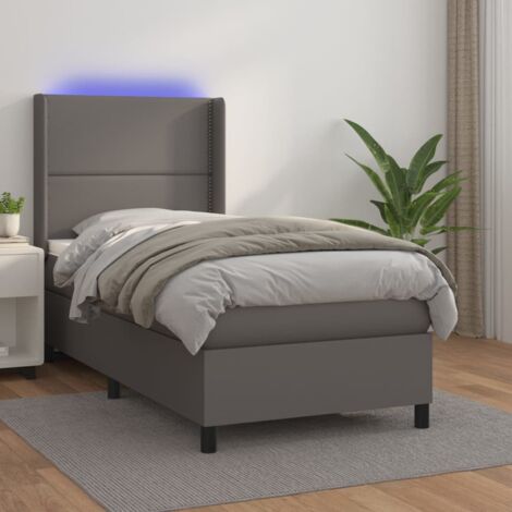 Boxspringbett mit Matratze & LED Grau 90x190 cm Kunstleder vidaXL